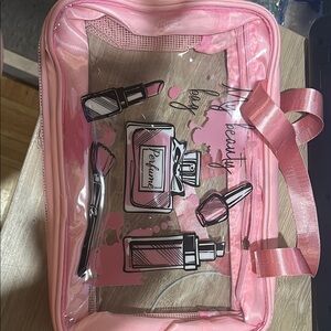 Pink Cosmetic Bag with Perfume Design